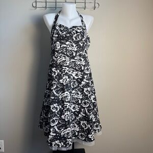 Majora XL Black &‎ White Floral Summer Midi Dress Sleeveless Neck Tie Whimsigoth
